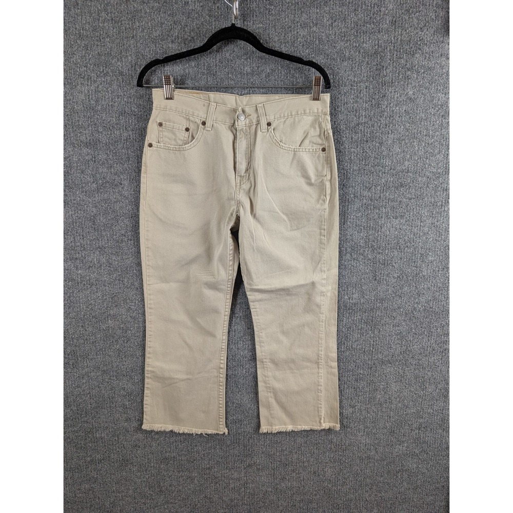 Levis 509 Vintage Khaki Tan High Rise Raw Hem Straight Leg Jeans Capris 9 JR